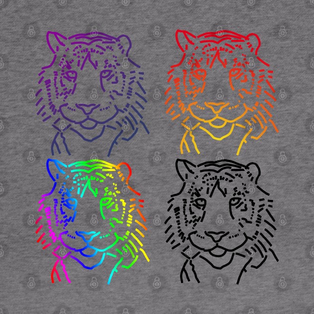 Minimal Tiger Portrait Four Colors Pop Art by ellenhenryart